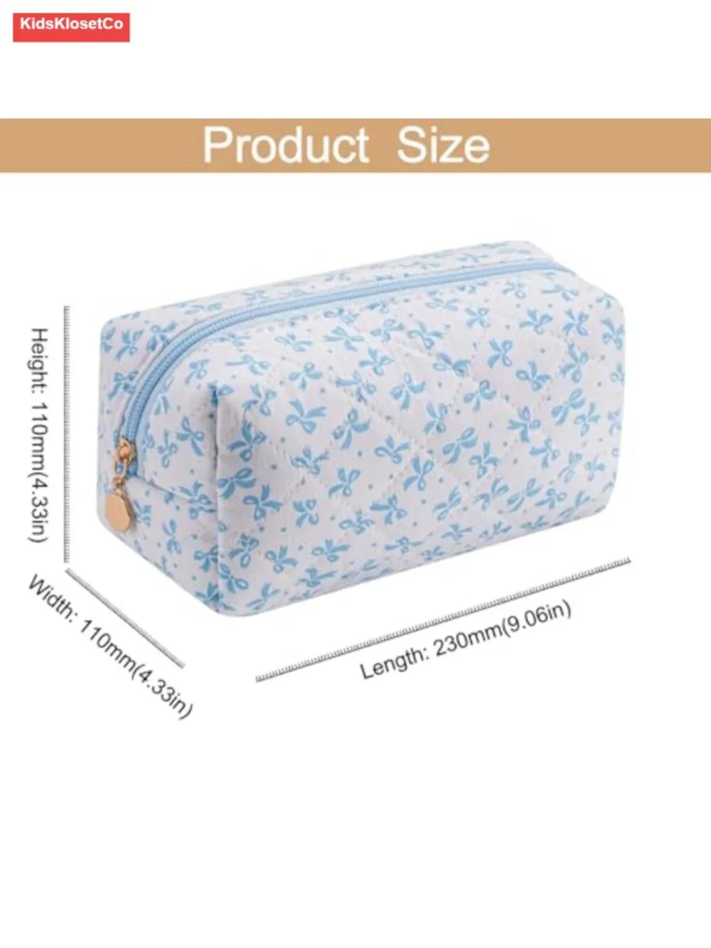 Quilted Cotton Makeup Bag - Large Capacity Travel Cosmetic Pouch with Metal